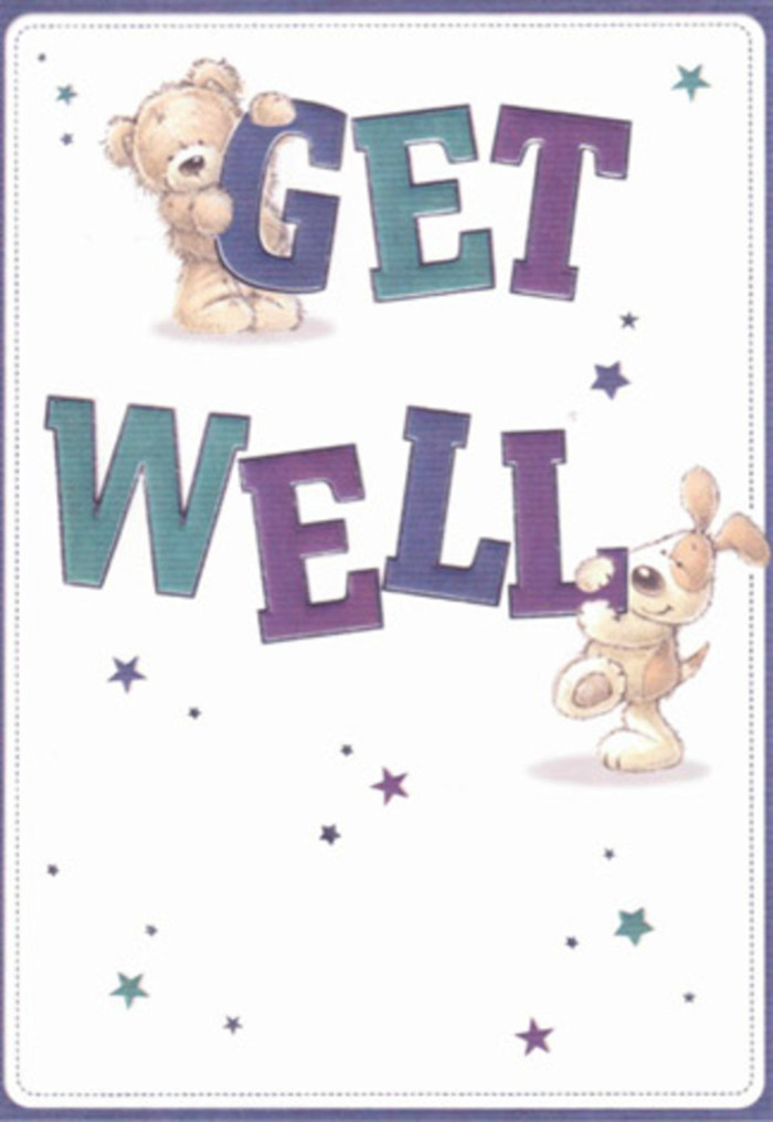 This heartwarming get well card captures the genuine friendliness and gentle spirit so typical of Hampton's community. The main illustration features a soft, textured bear and a puppy whose velvety ears seem ready for a comforting cuddle-together they exude an embrace of hope amidst adversity. Dotted throughout the card are lively stars in shades of blue, purple, and indigo, scattering festive energy much like the twinkling lights that brighten Hampton's village at dusk. The confident 'Get Well' message is rendered in bold, uplifting washes of teal and purple, grounding the artwork in cheerfulness. The tactile brushstrokes give the characters an almost huggable quality, suggesting the restorative power of empathy and kindness. As a florist who knows many of the regulars along Station Road, I'm reminded of the importance of every thoughtful gesture-a single card or bouquet that can transform someone's day. Like a bespoke arrangement prepared right here in Hampton, each element has its place, meaning, and purpose, all combining to foster healing and warmth for anyone in recovery.